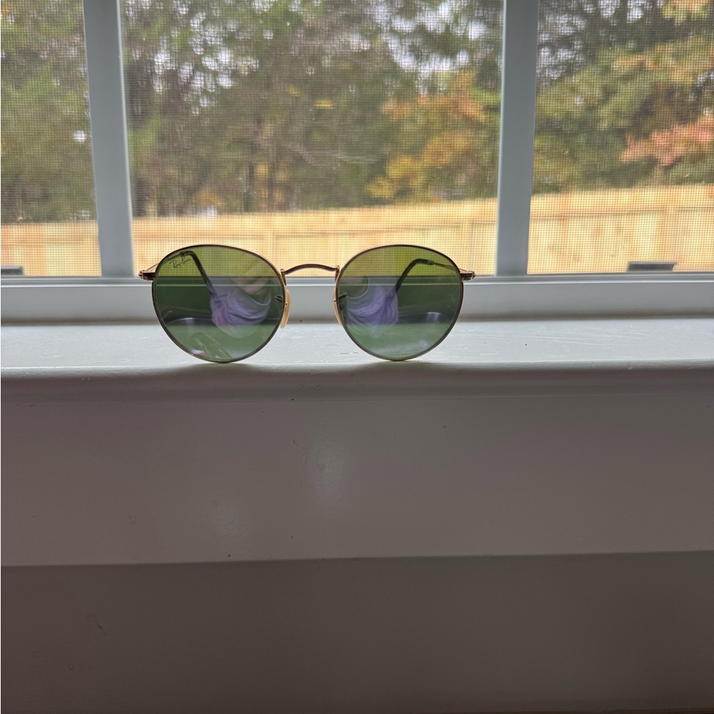 Round Gold Frame Sunglasses with Green Lenses